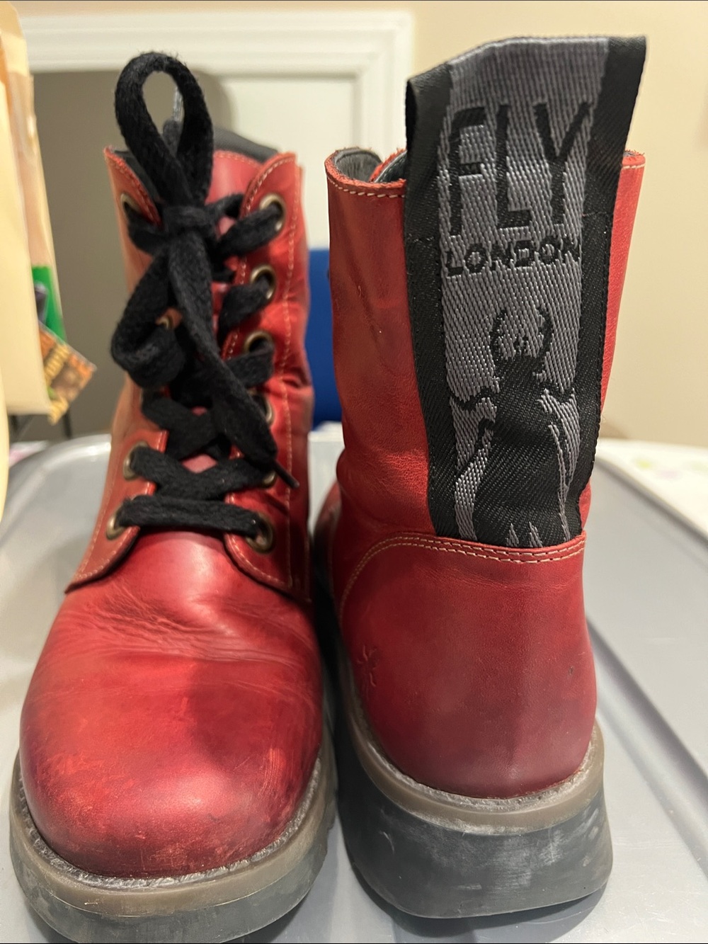 Fly London Red Leather Combat Boots US 11, UK 9, EU 42 could be unisex - Picture 12 of 13